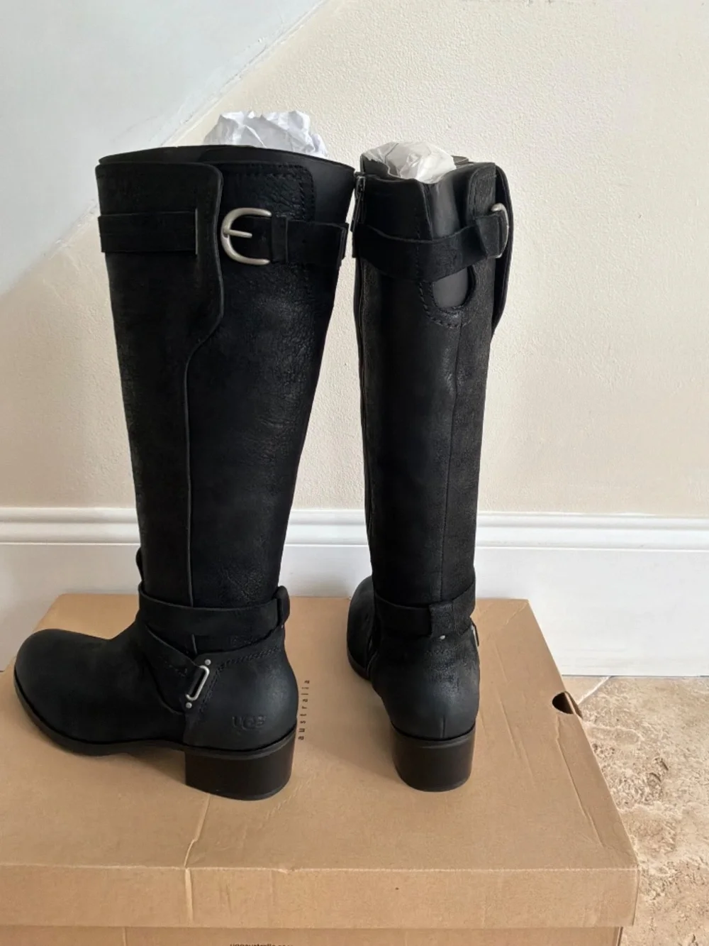 Ugg Darcie black leather knee high boots